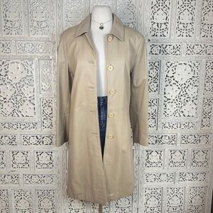 Britches Great Outdoors Tan Leather Longline Button Up Collared Trench Coat Sz S